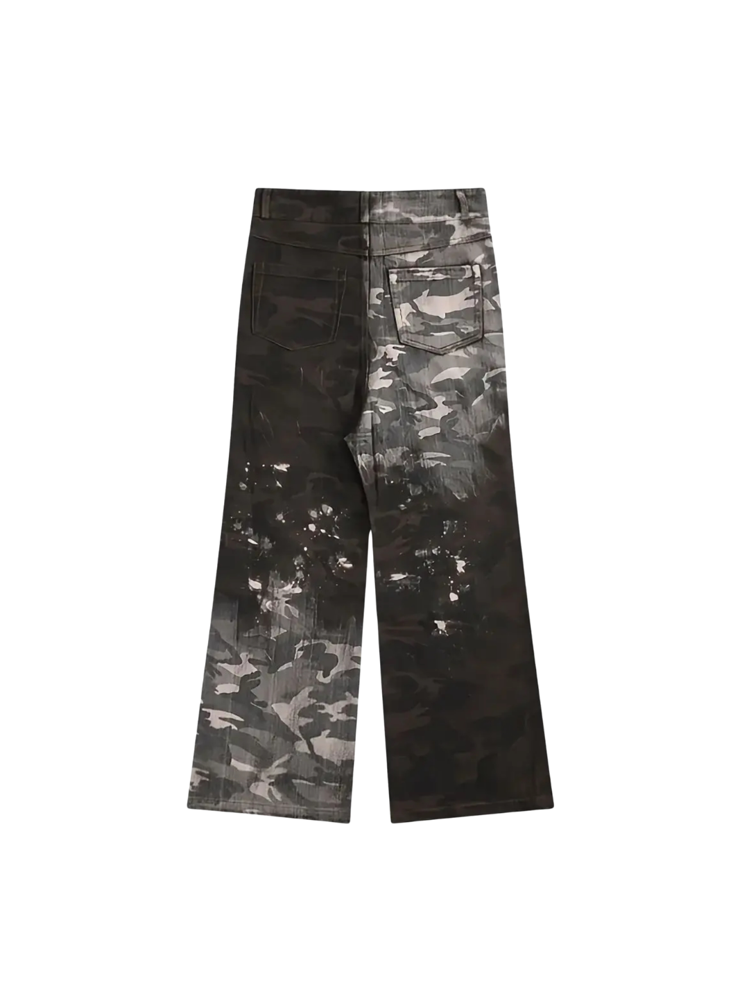 Dissolved Camouflage Faded Drop Crotch Flared Pants