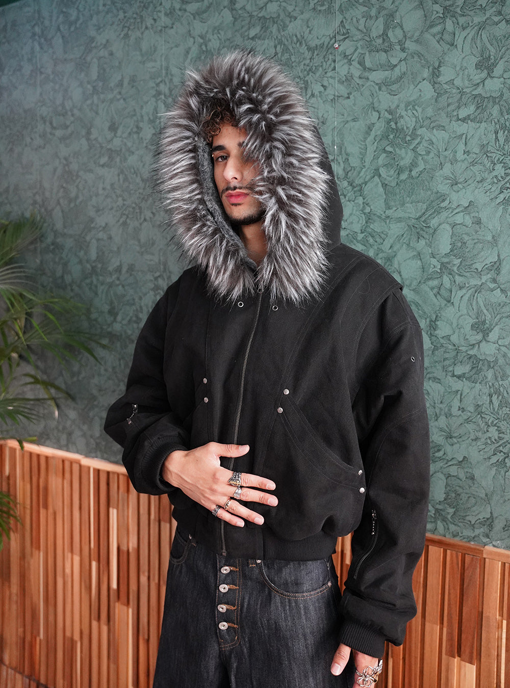 Dual Face Sculpted Fur Bomber