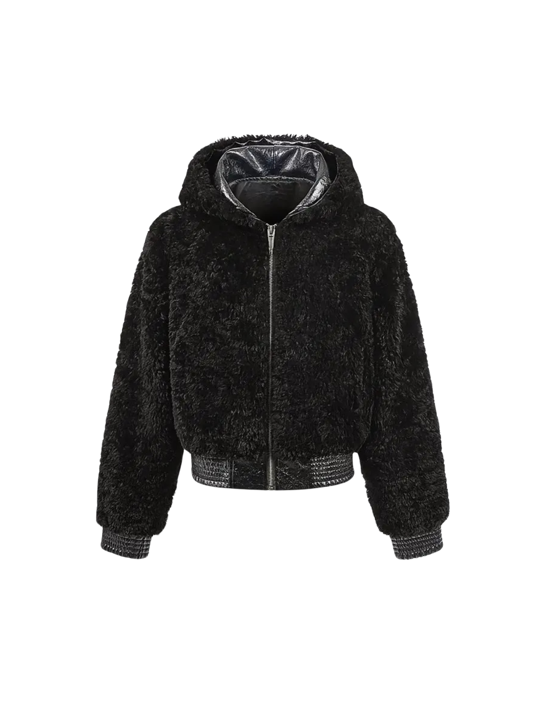 Faux Fur and Leather Hooded Jacket