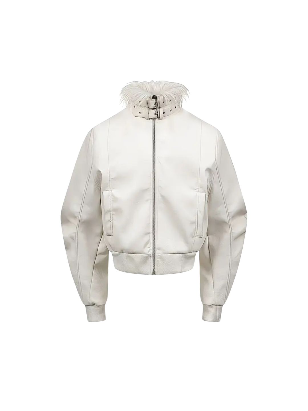 White Devil Fur Collar Leather Jacket