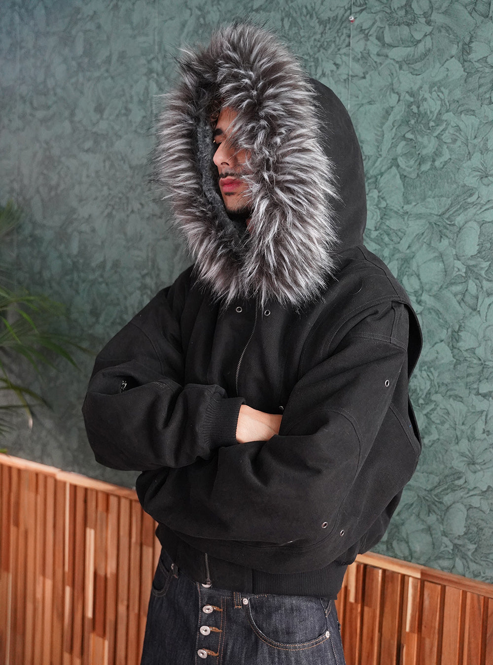 Dual Face Sculpted Fur Bomber