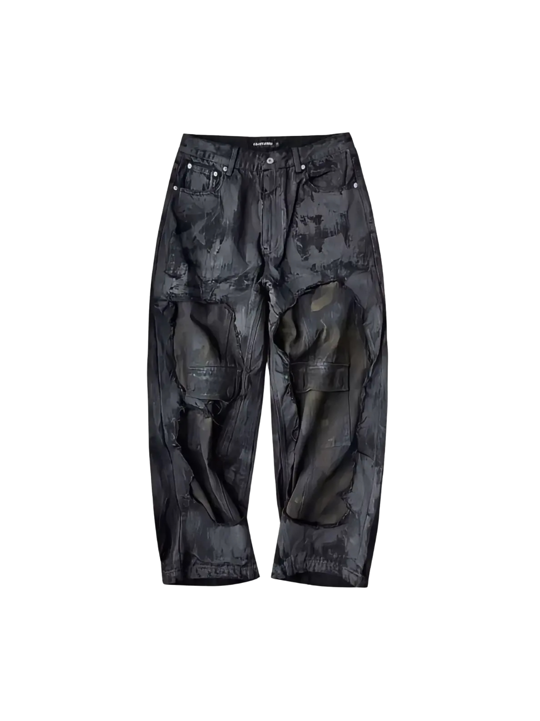 Camouflage Distressed Dirty Pocket Wide Leg Baggy Jeans