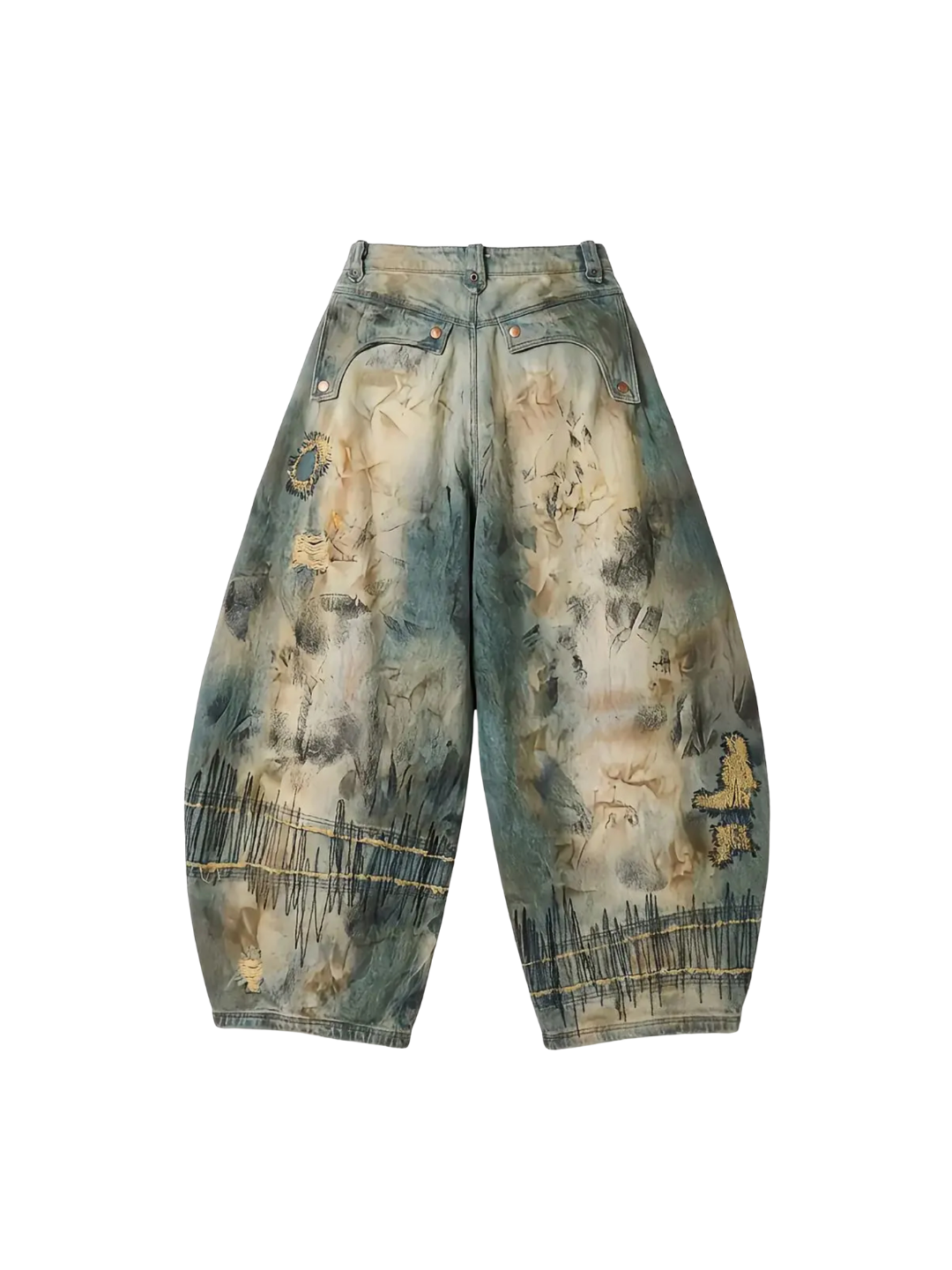 Stain Embroidery Curved Jeans
