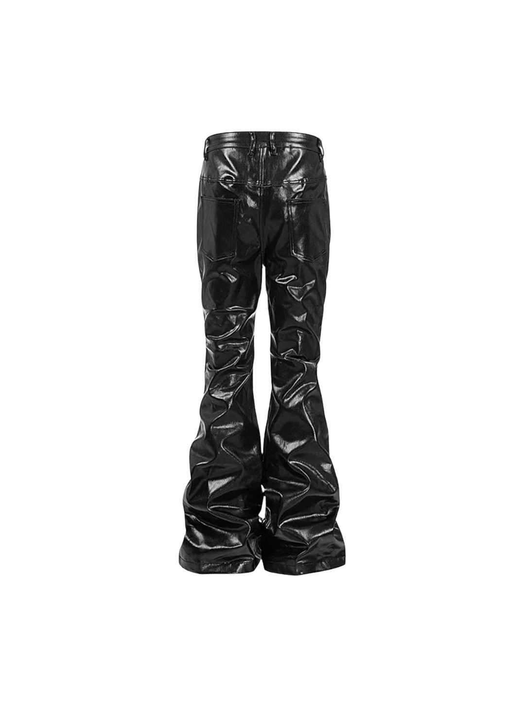 RХЯ Black Liquid Metal Coated Zipper Waxed Flare Pants
