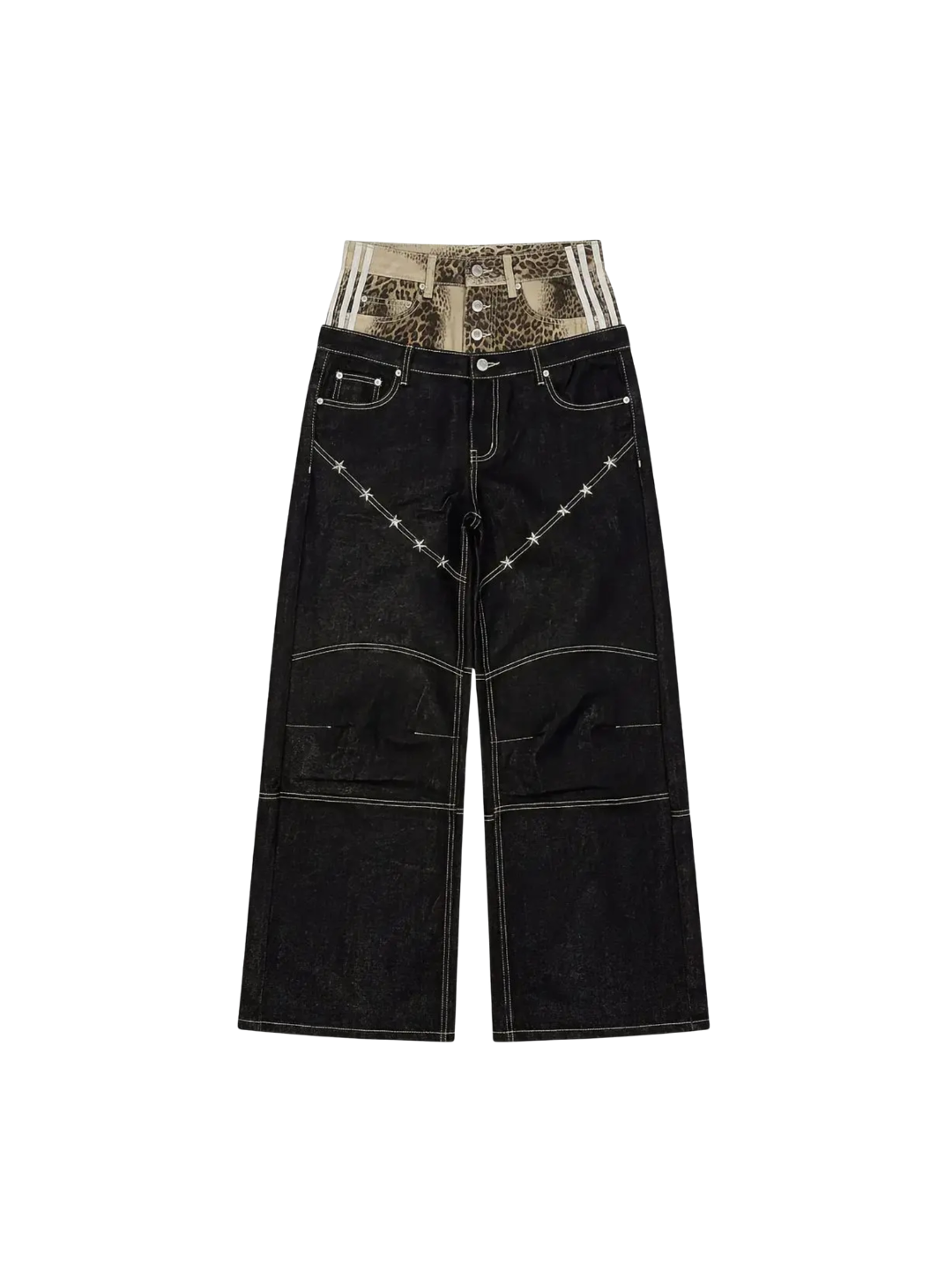 Leopard Print Double Waistband Jeans