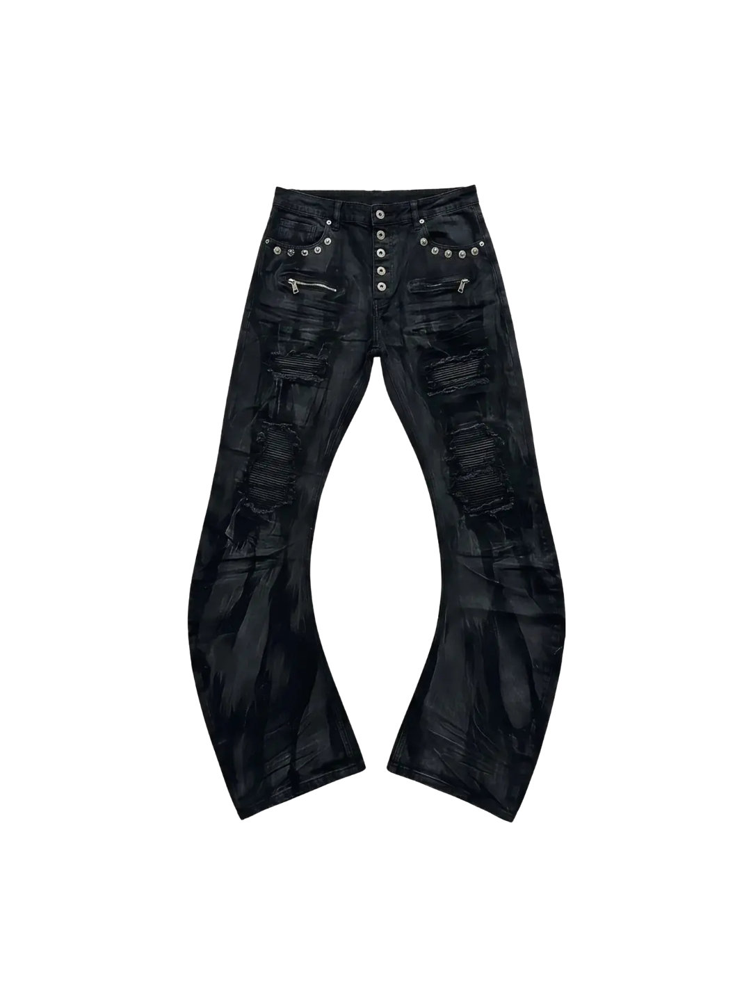 Dark Waxed Curved Biker Jeans