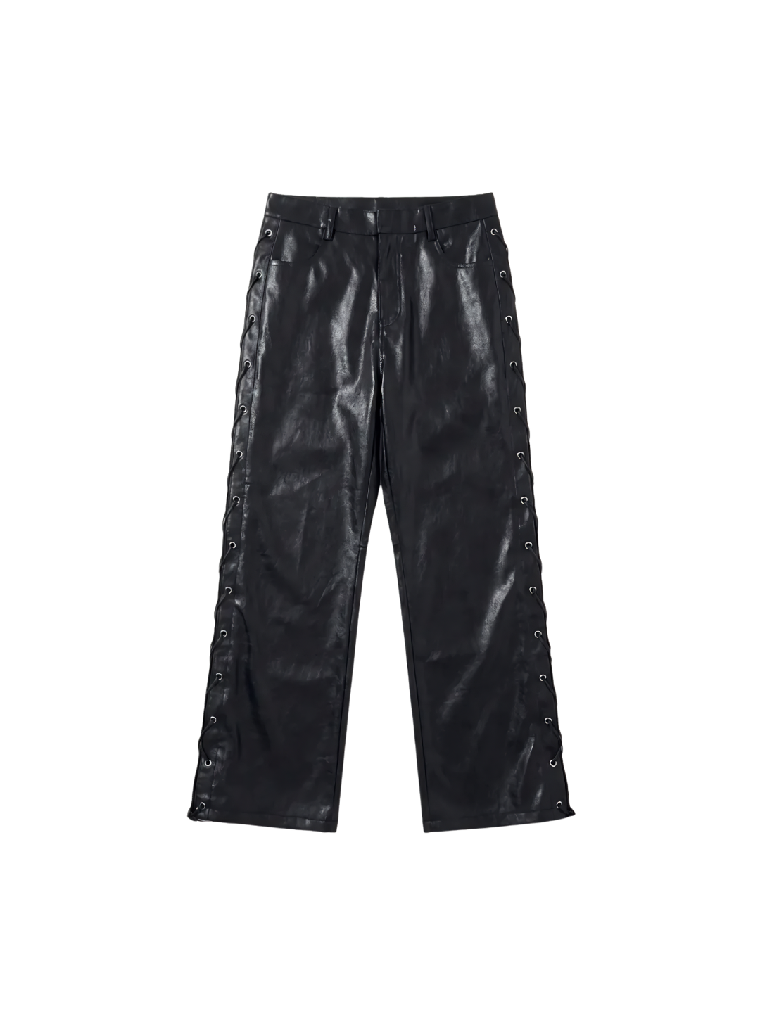 Metallic Coated Lace Up Waxed Micro Flare Jeans