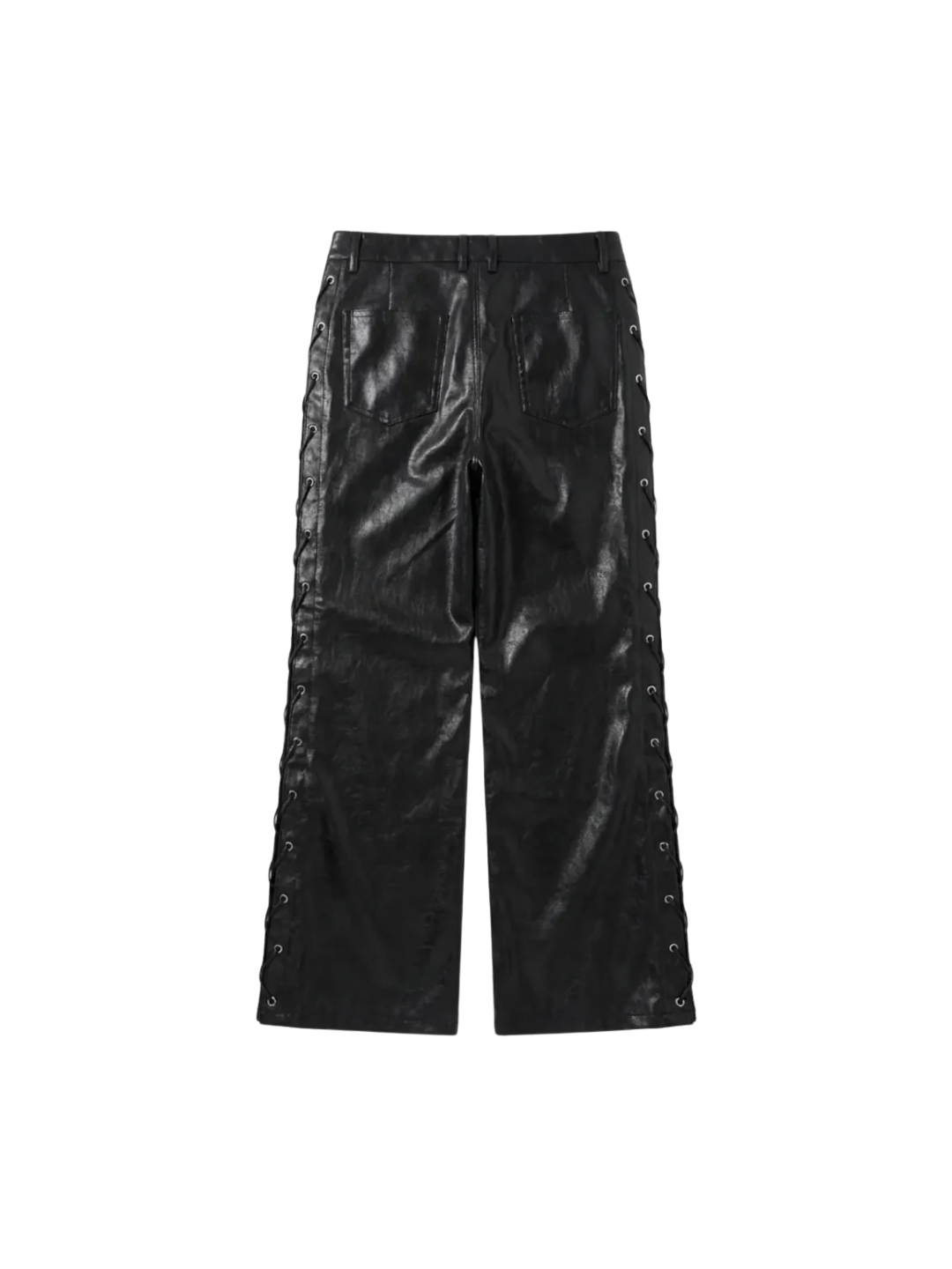 Metallic Coated Lace Up Waxed Micro Flare Jeans