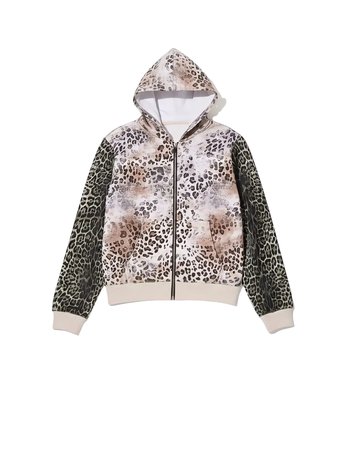 Leopard Panel Punk Studded Hoodie