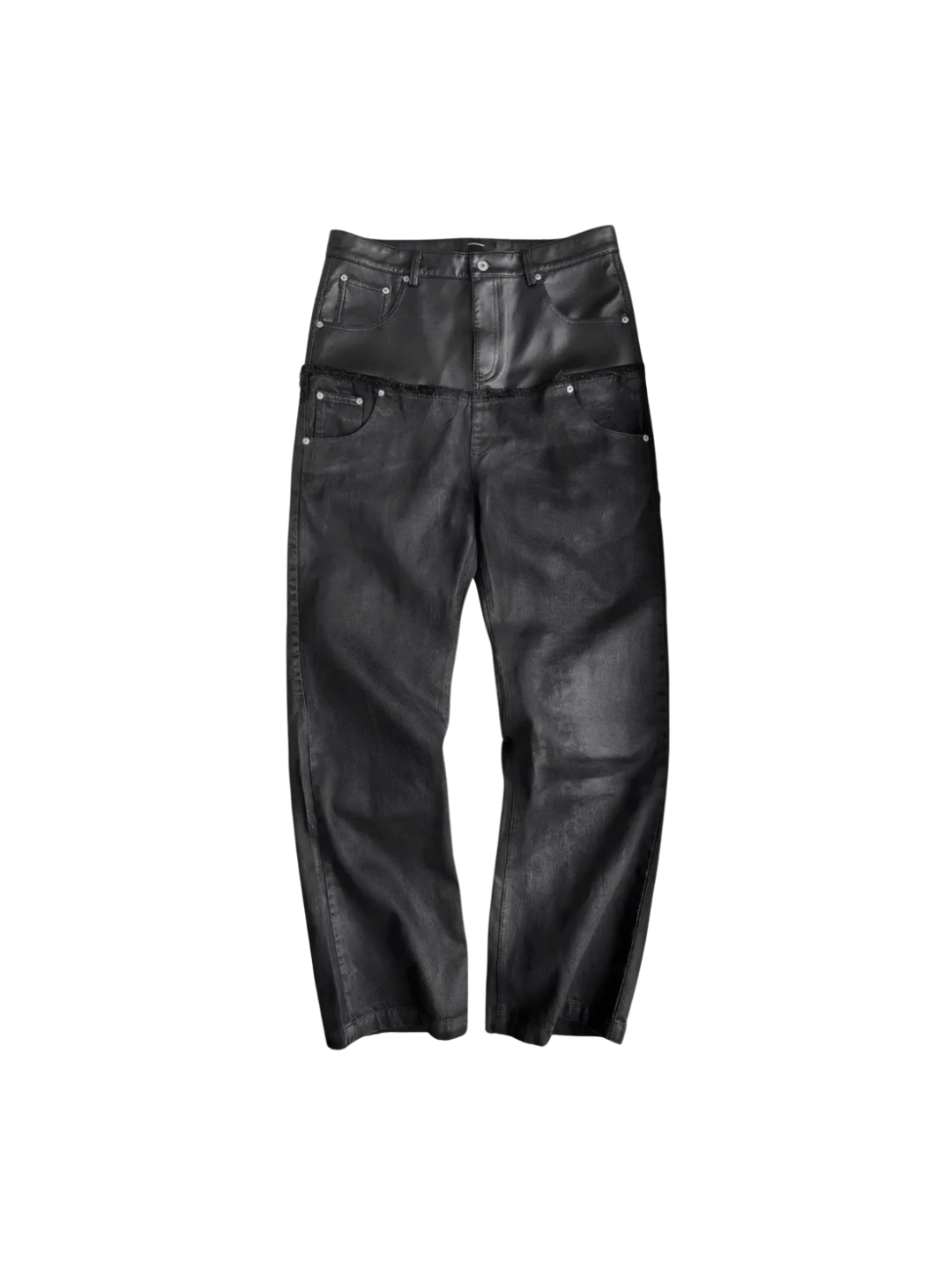 Double Waist Waxed Destroyed Jeans