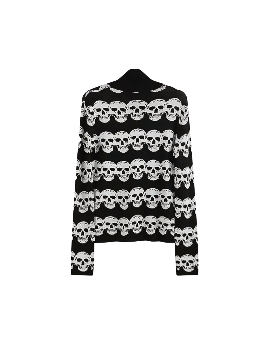 Black and White Skull Striped Jacquard Wool Double Zipper Fit Cardigan Jacket