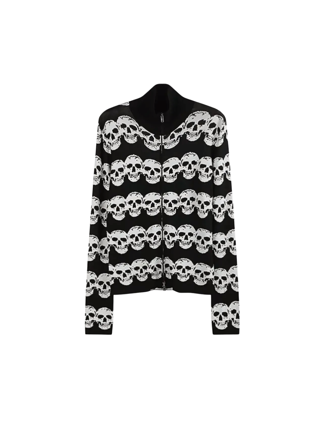 Black and White Skull Striped Jacquard Wool Double Zipper Fit Cardigan Jacket