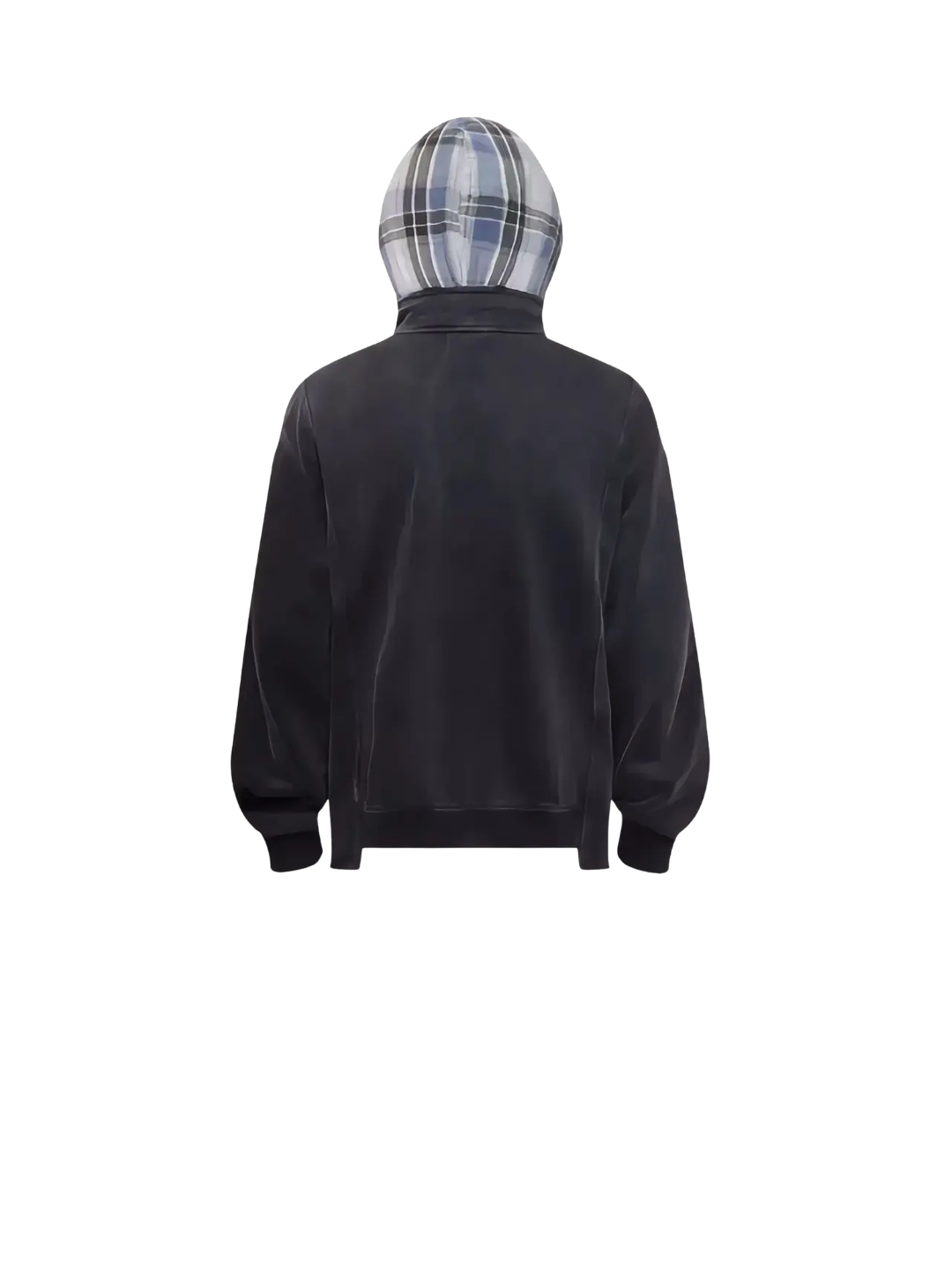 Washed Faux Two Plaid Pattern Piece Hooded Jacket