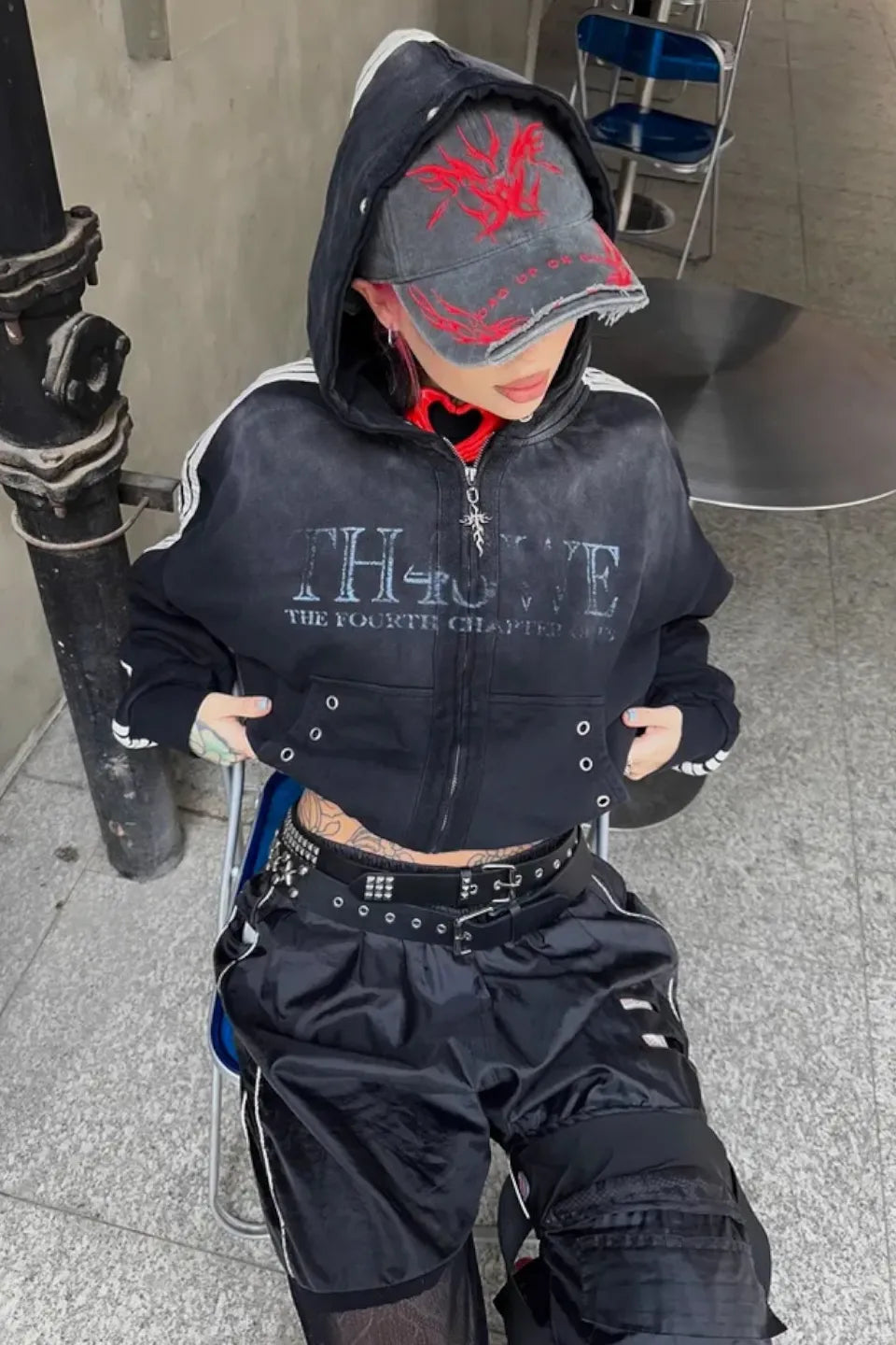 5stripe Webbing Cropped Zip Hoodie