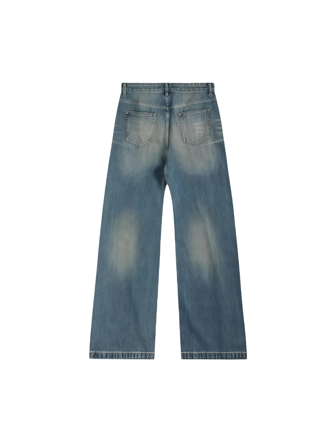 Blue Distressed Whisker Wash Baggy Loose Straight Jeans with Square Nails