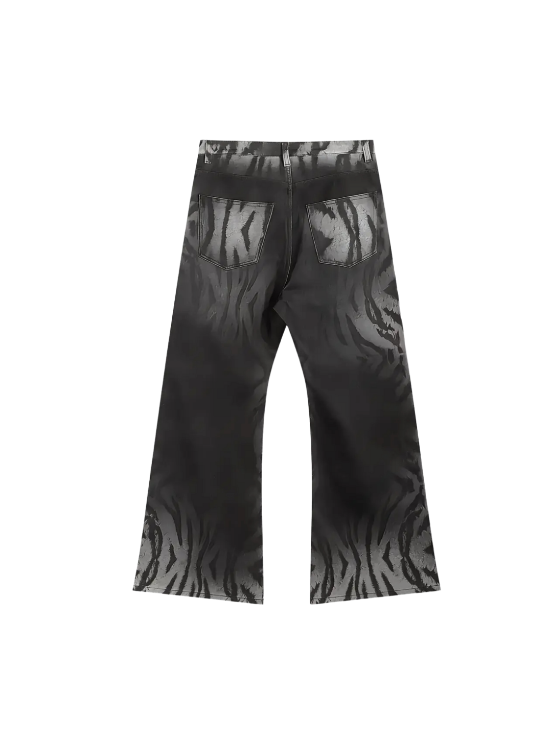 Gradient Tiger Washed Digital Print Wide Leg Bootcut Black and Grey Jeans