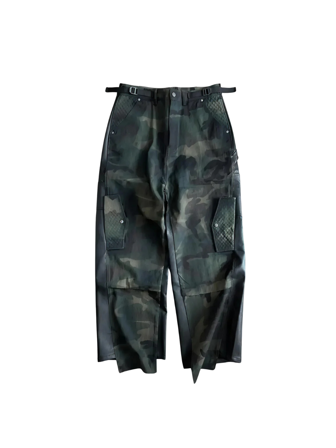 Camouflage Patchwork Leather Distressed Pants