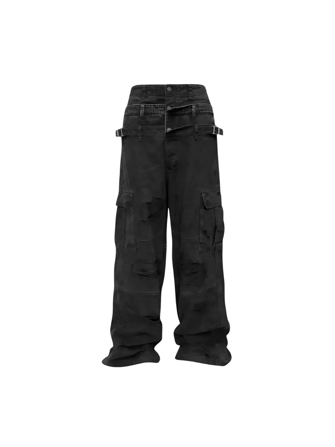 Triple Waistband Distressed Cargo Jeans