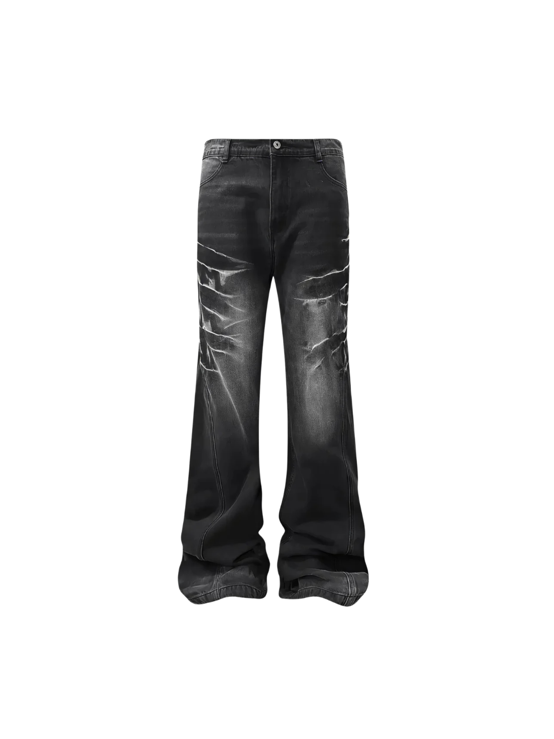 Cracked Whiskers Distressed Wash Flare Denim Pants
