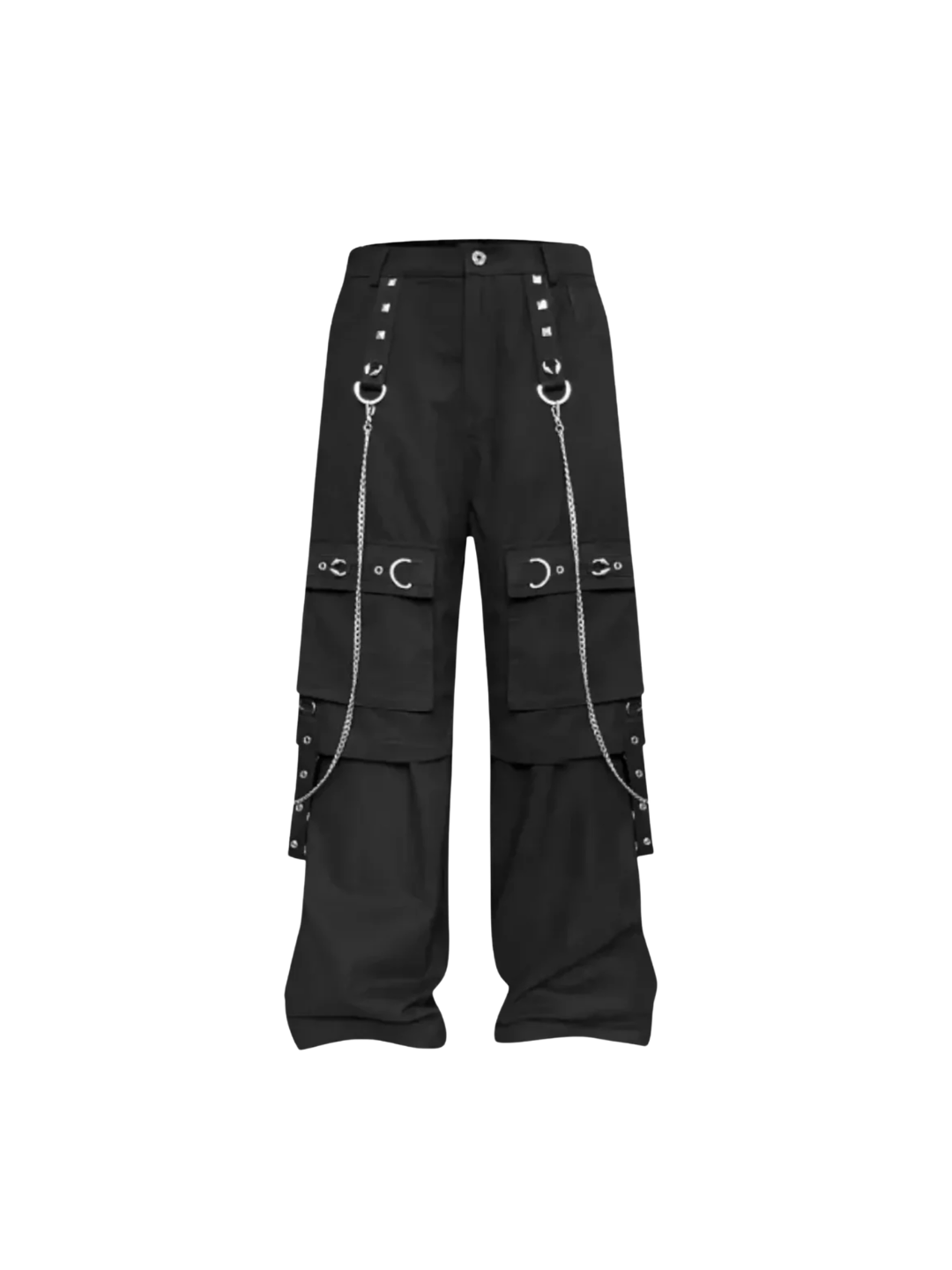 Double Layered Tie Up Cargo Pants with Studs & Chain