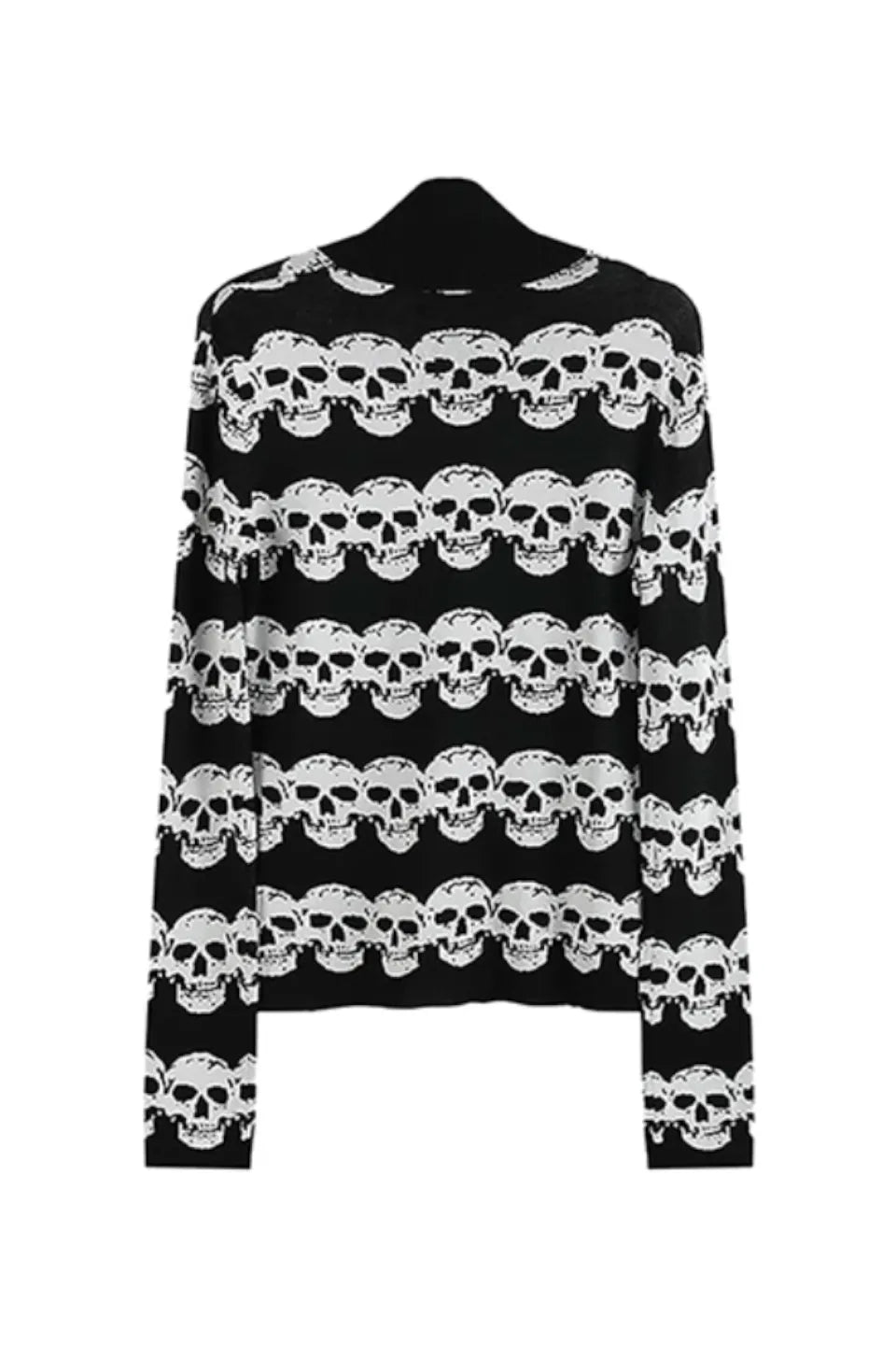 Black and White Skull Striped Jacquard Wool Double Zipper Fit Cardigan Jacket