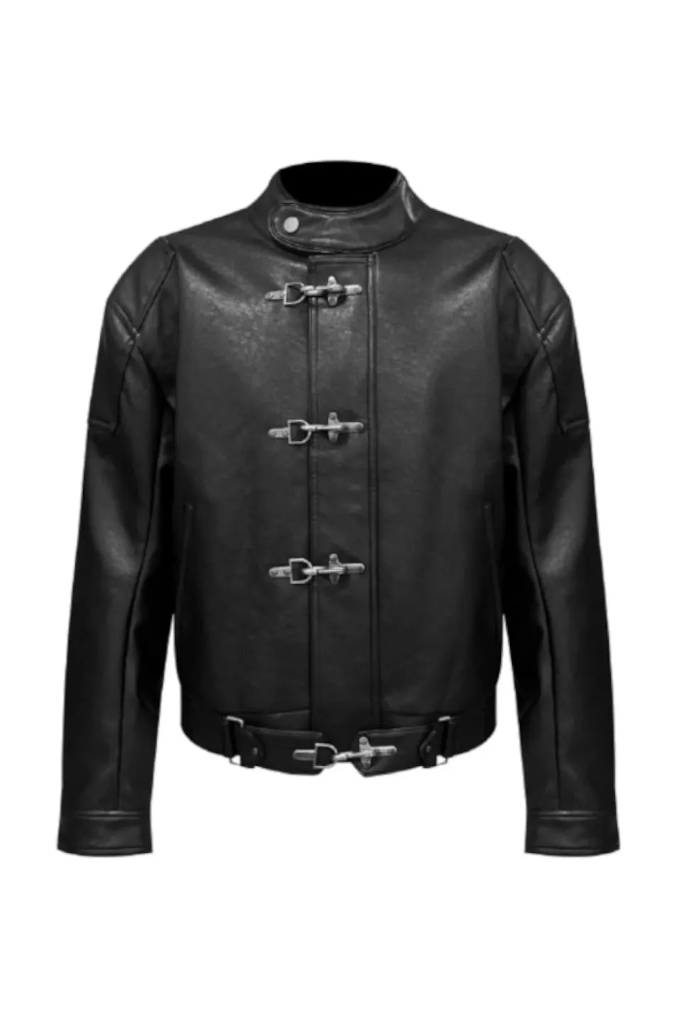 Buckle Closure Leather Jacket