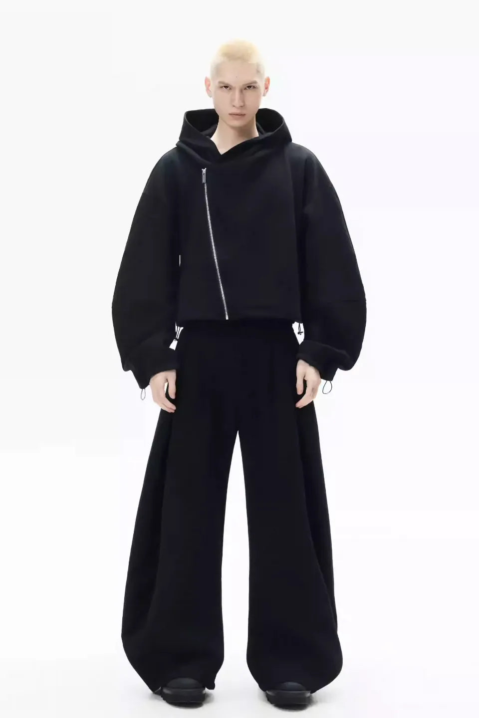 Curved Sleeve Asymmetric Zip Hoodie