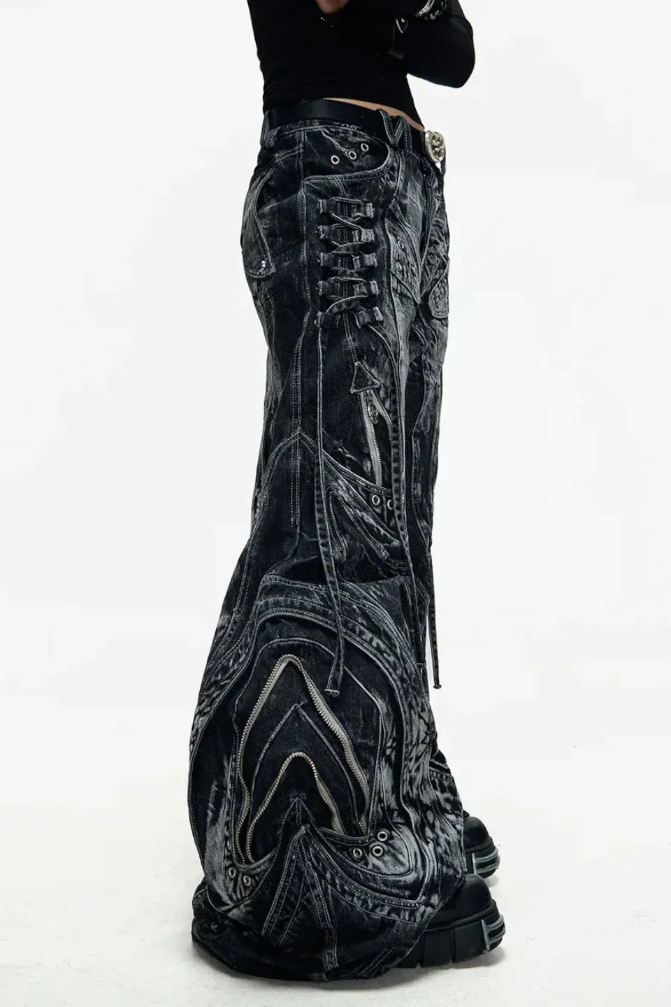 Deconstructed Exaggerated Flared Patchwork Jeans