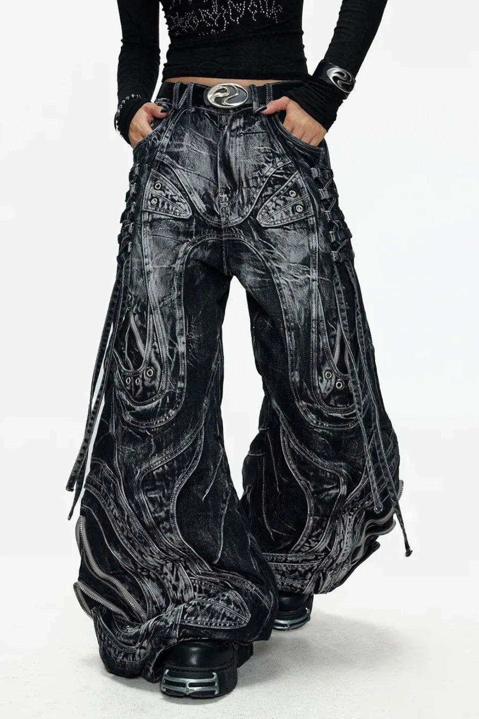 Deconstructed Exaggerated Flared Patchwork Jeans