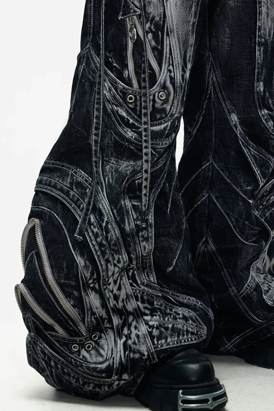Deconstructed Exaggerated Flared Patchwork Jeans