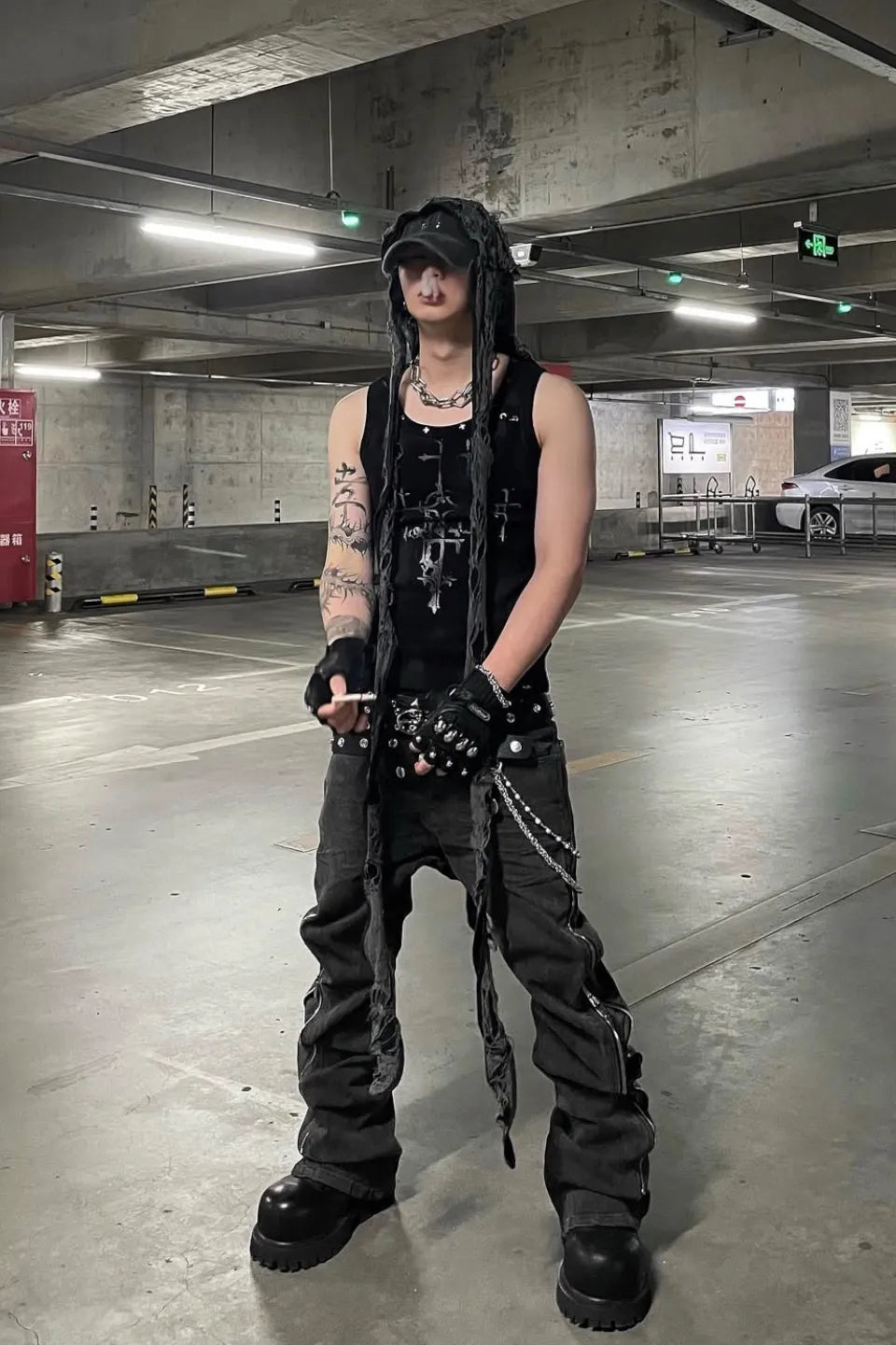 Distressed Dark Cross Tank Top