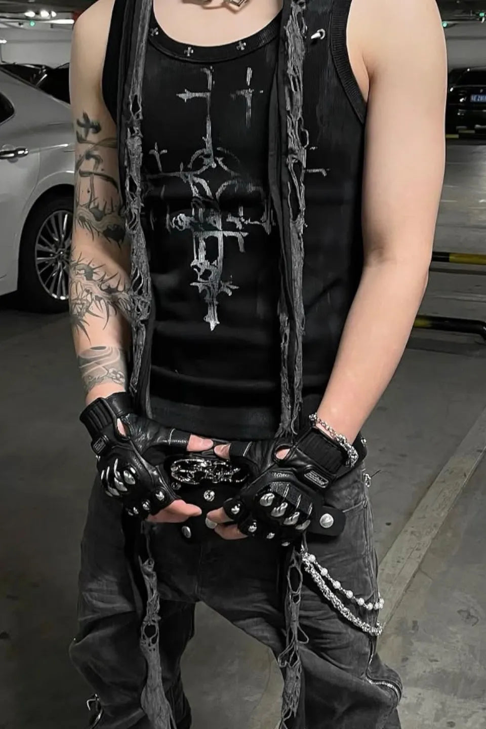 Distressed Dark Cross Tank Top