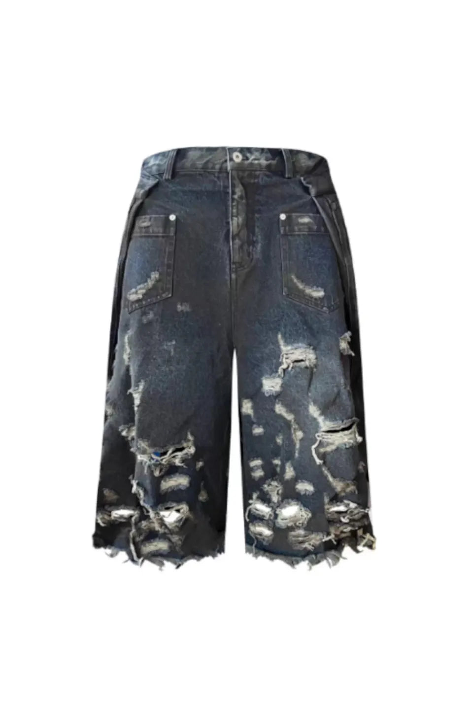 Distressed Pleated Denim Jorts