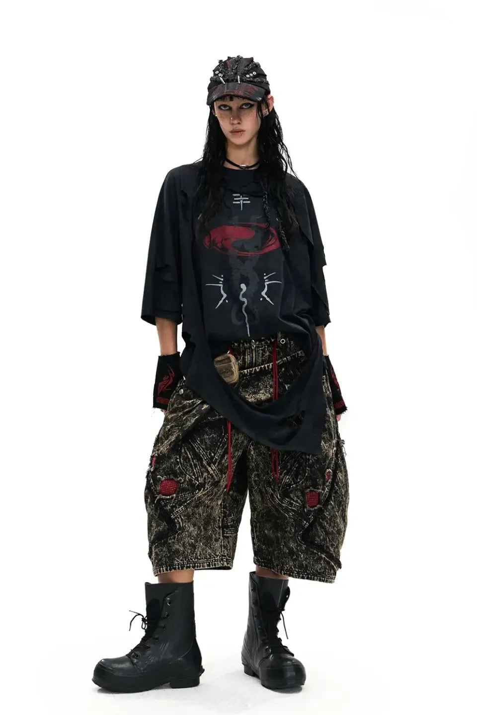 Double Layer Distressed Mythology Print T-Shirt