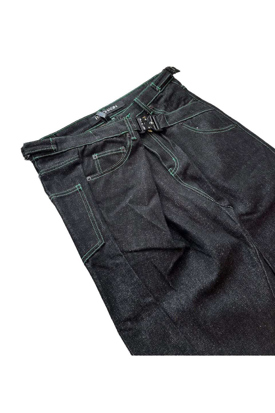 Embroidered Unslicked Raw Color Raw Denim Trousers