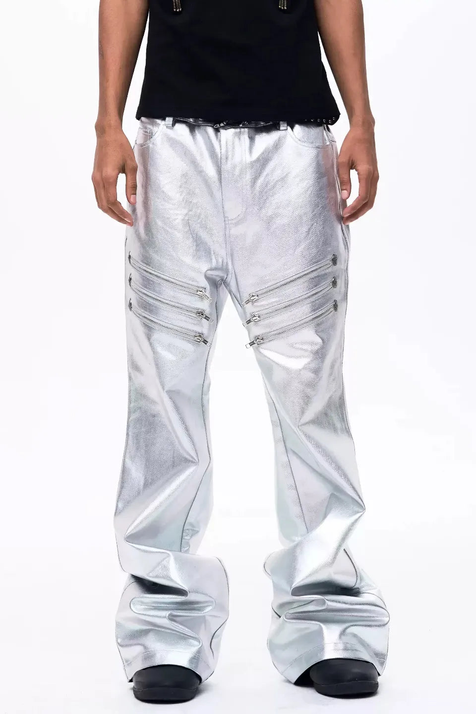 Metallic Silver Flared Trousers