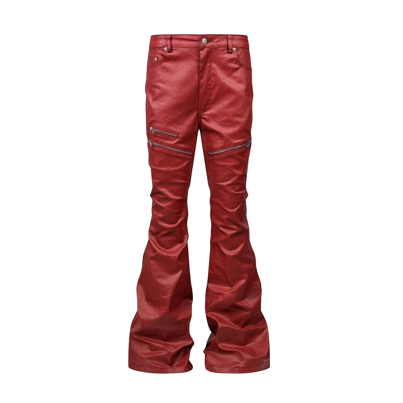 Liquid Metal Red Coated Flare Denim