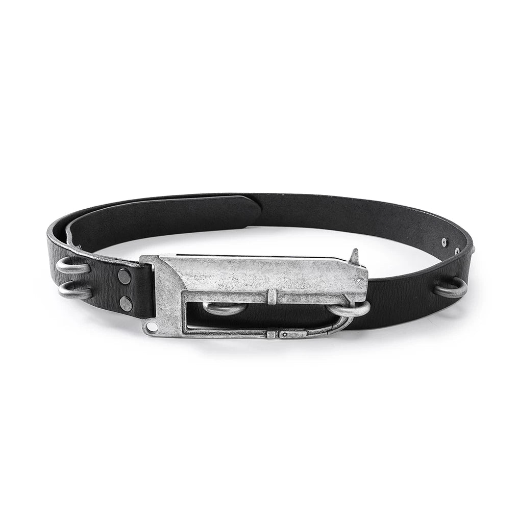 BΣLA Military Leather Belt Steel Ring & Blade Buckle