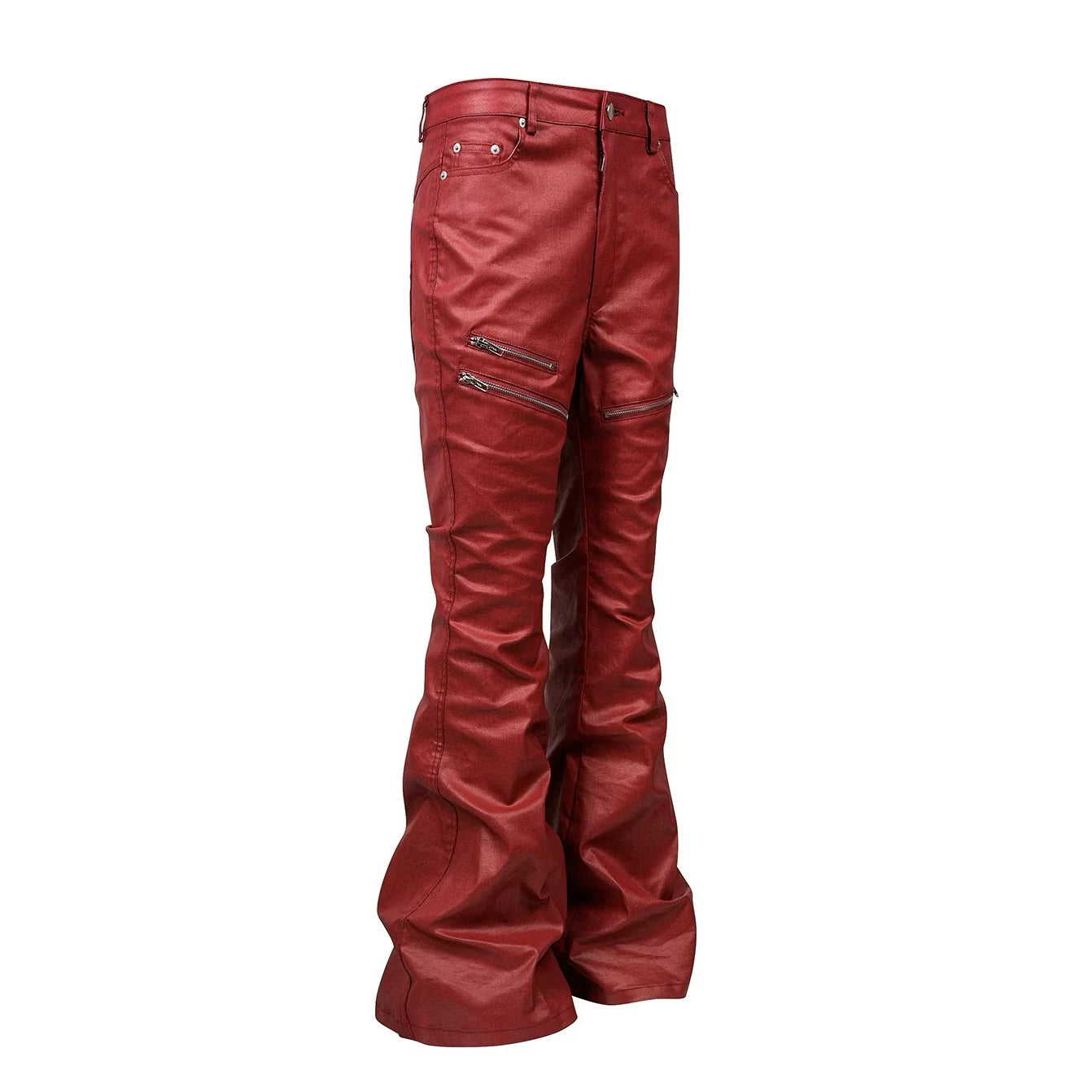 Liquid Metal Red Coated Flare Denim