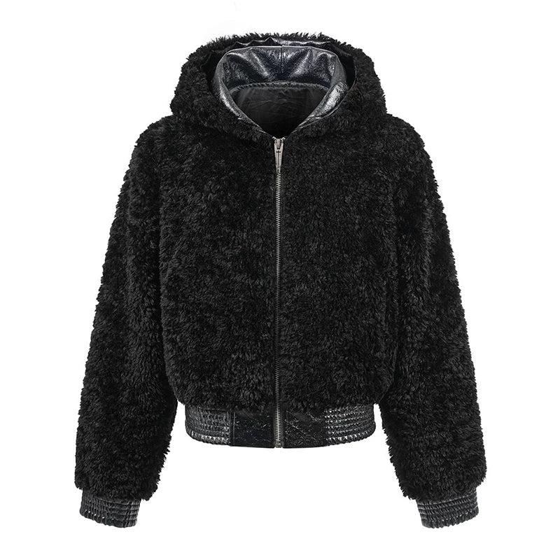 Faux Fur and Leather Hooded Jacket