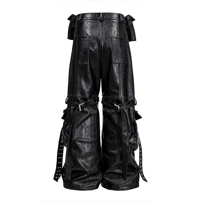 Double Waist Bag Structured Leather Pants