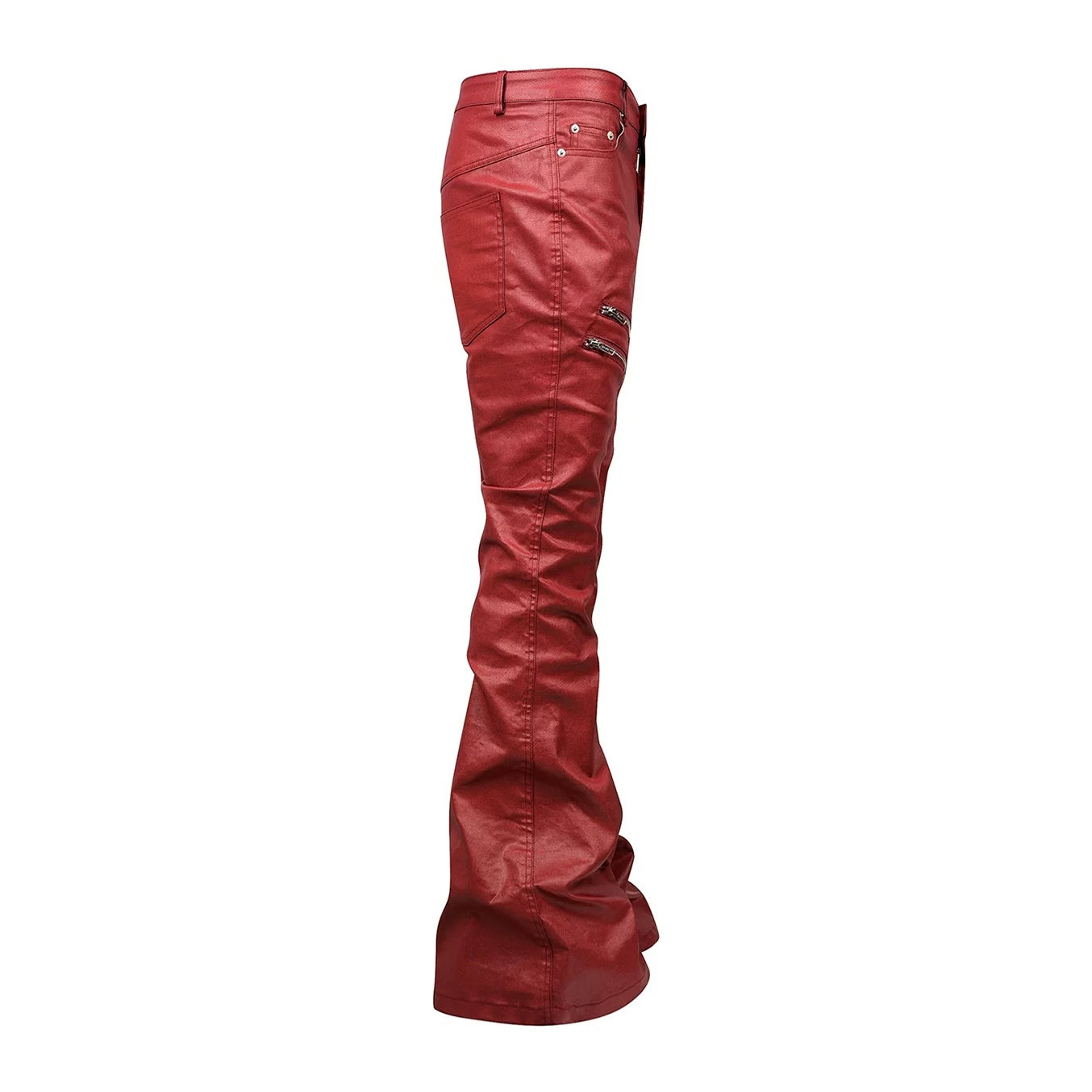Liquid Metal Red Coated Flare Denim