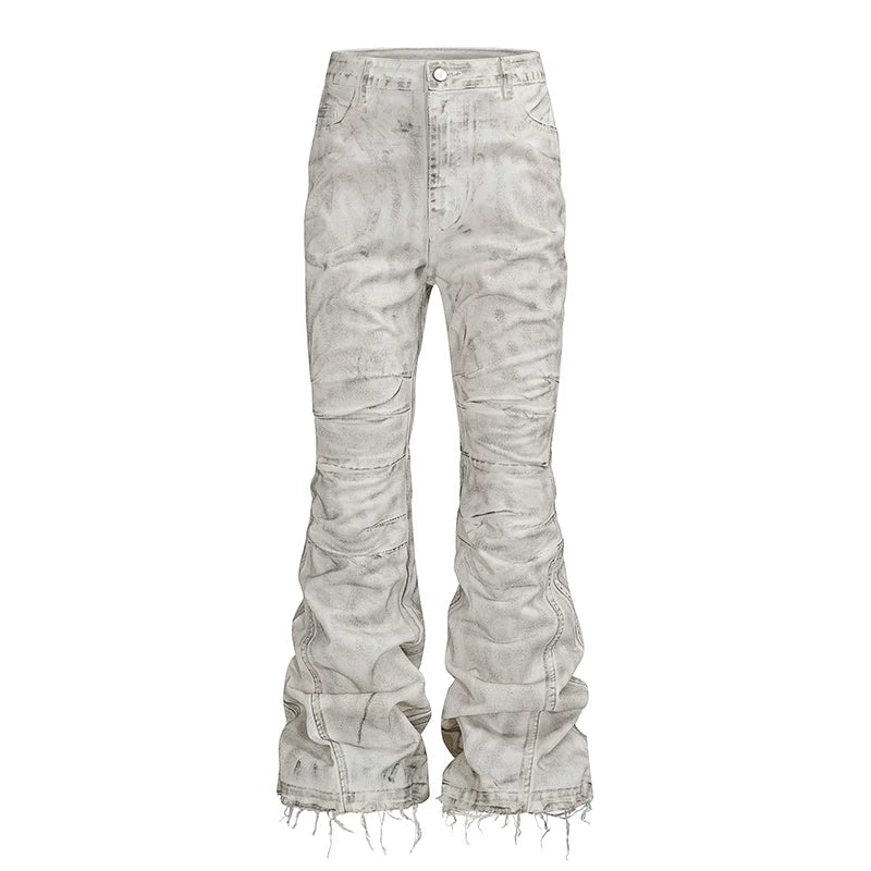 White Distressed Flare Denim Pants