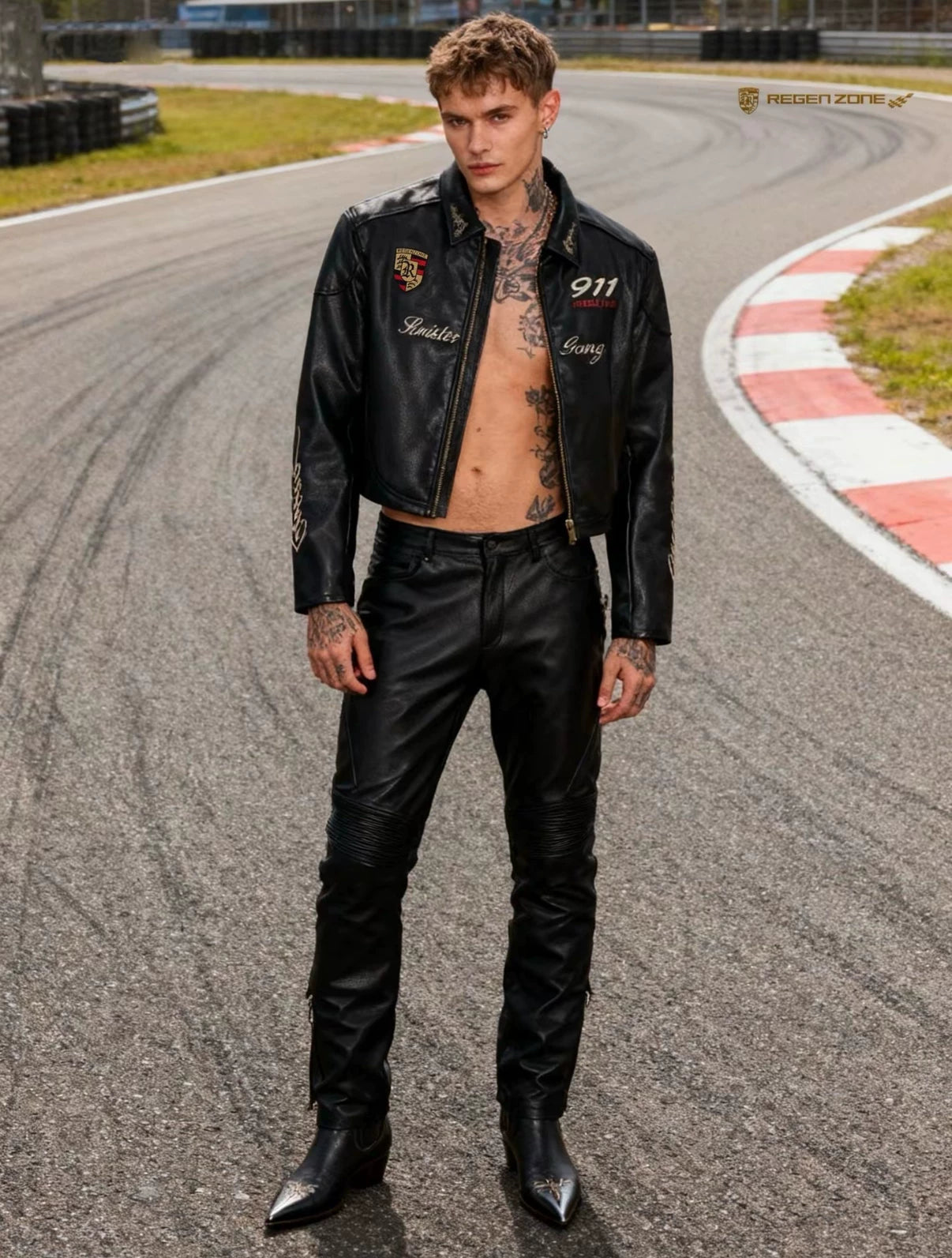 Racing Embroidered Quilted Leather Jacket