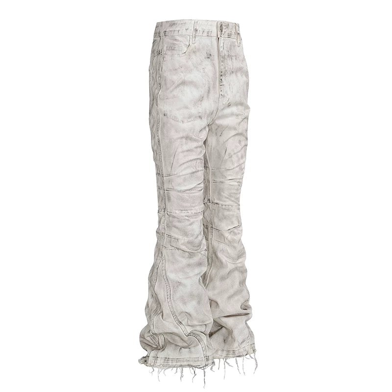 White Distressed Flare Denim Pants