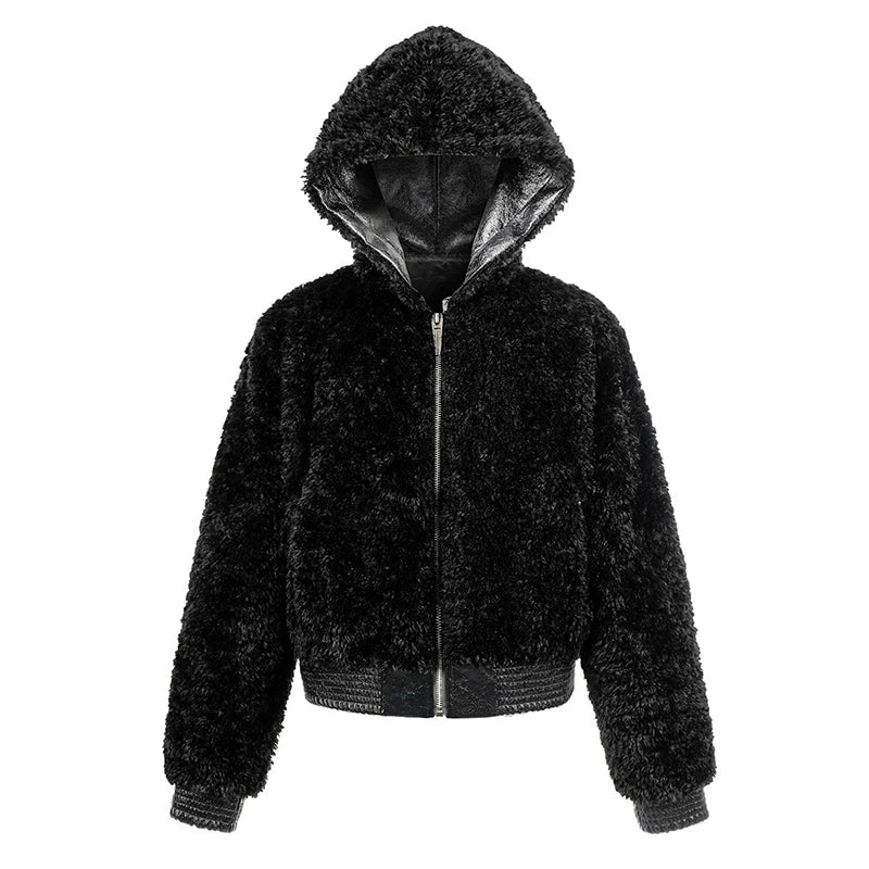 Faux Fur and Leather Hooded Jacket