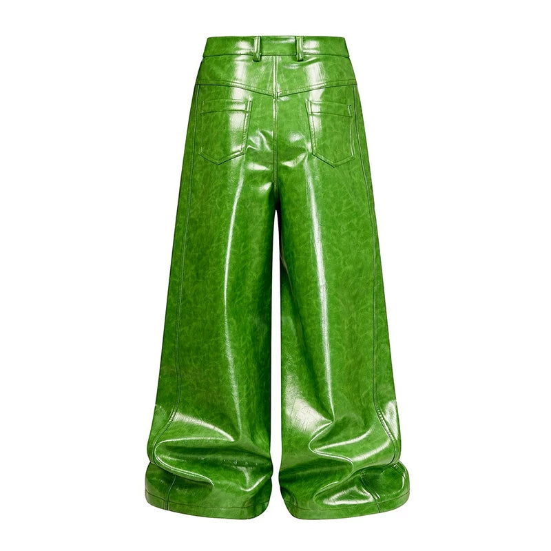 Green Liquid Leather Wide Leg Pants