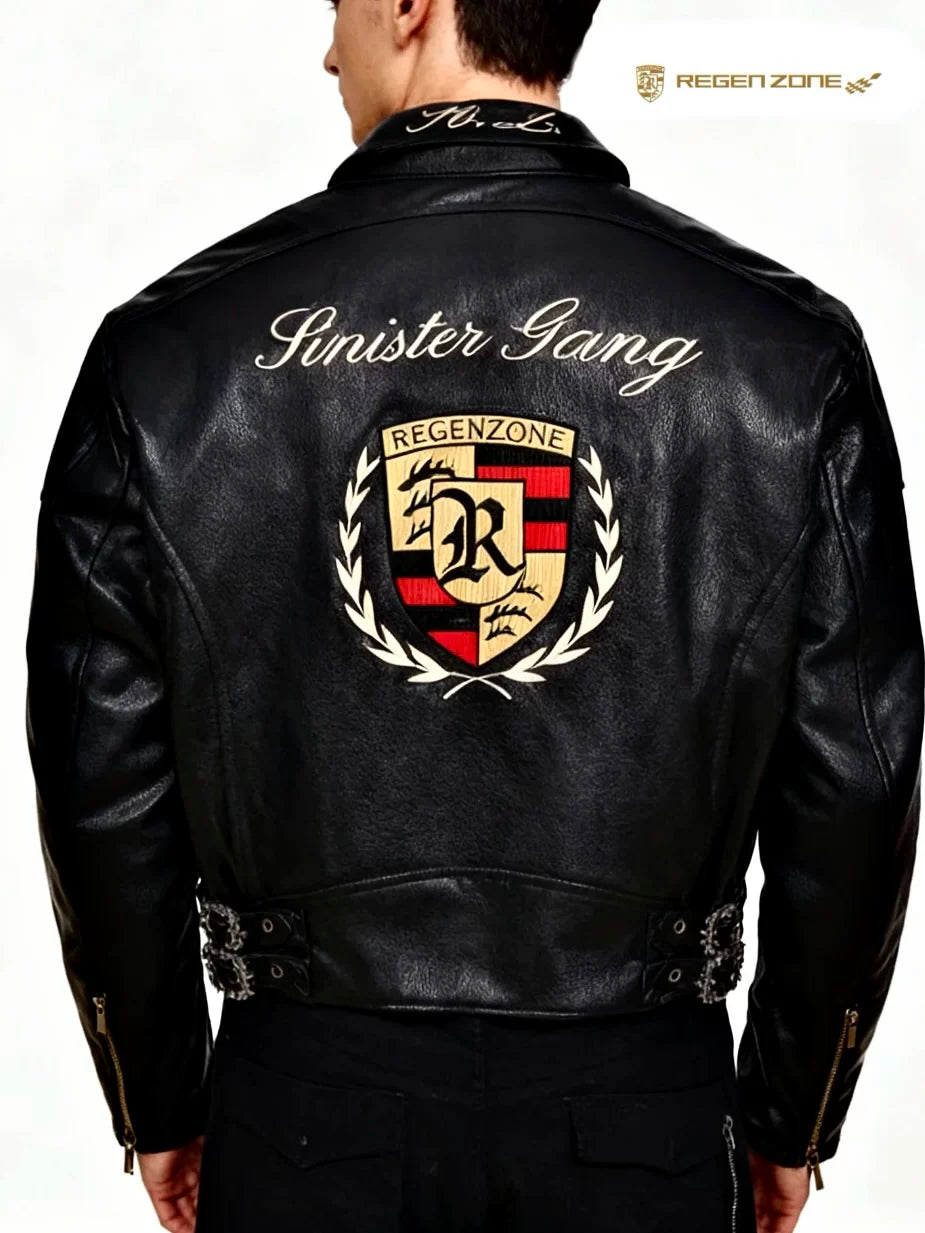 Racing Embroidered Quilted Leather Jacket