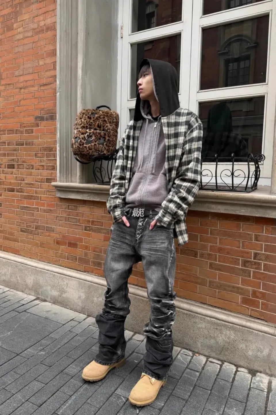 Ripple Cracked Super Long Denim Pants