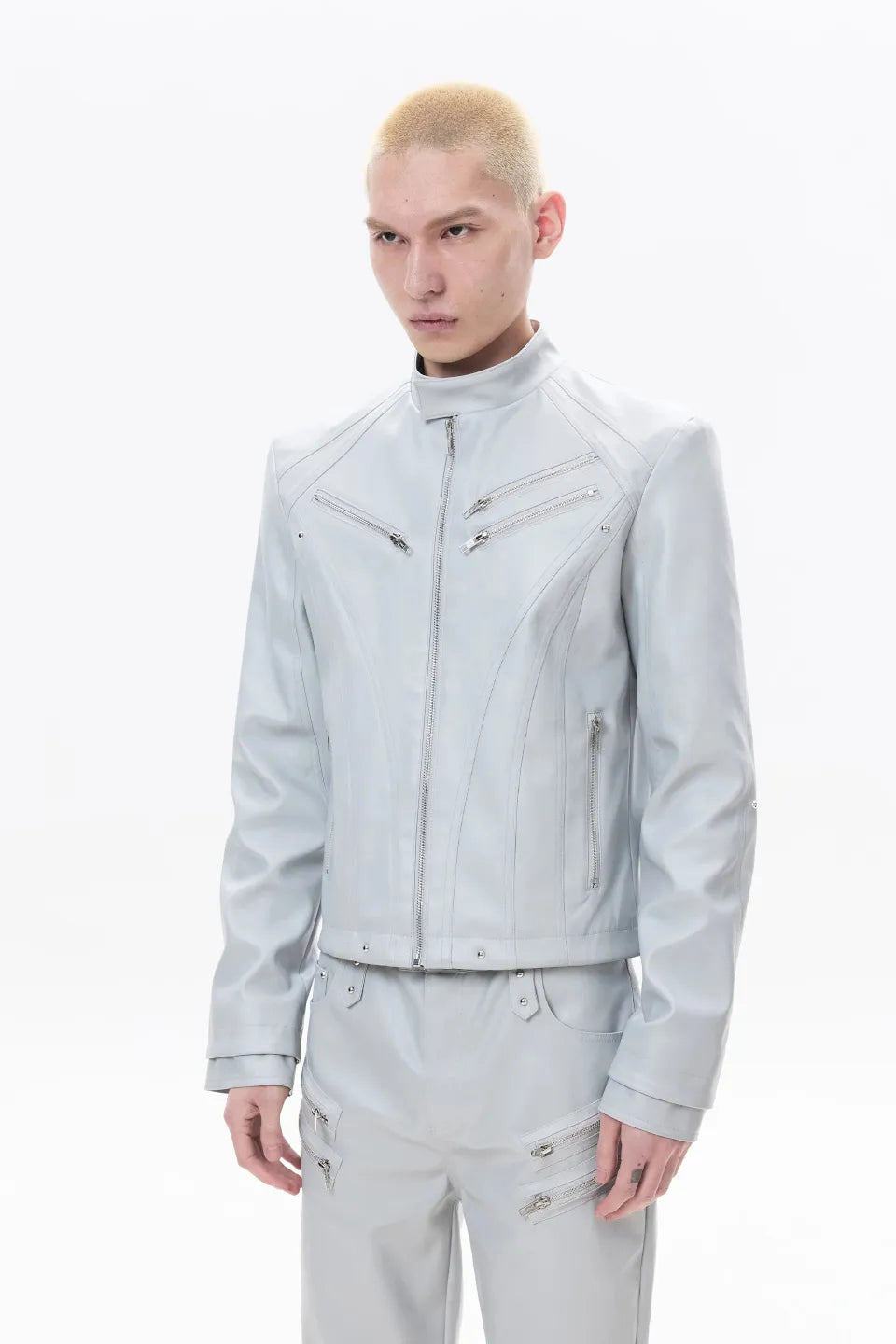 Sharp Zip Leather Jacket